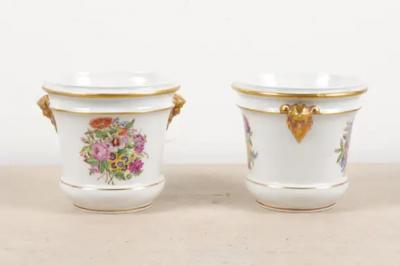 Pair of French Late 18th Century Paris Porcelain Cachepots with Floral D cor