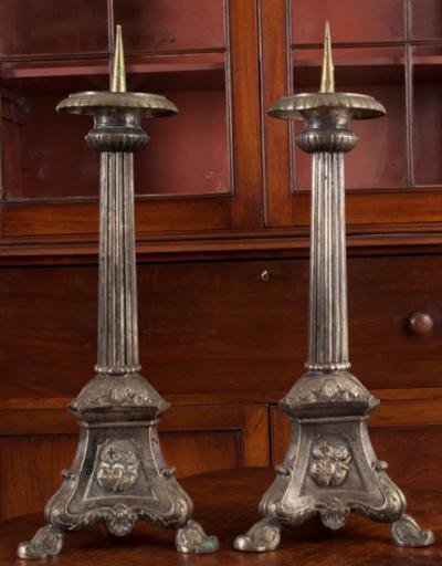 Pair of French Late 19th Century Silver Plate Altar Candlesticks