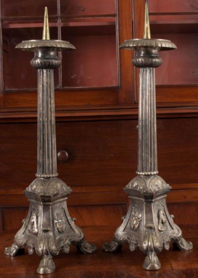 Pair of French Late 19th Century Silver Plate Altar Candlesticks