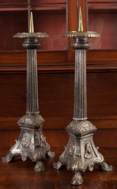 Pair of French Late 19th Century Silver Plate Altar Candlesticks