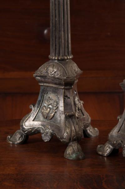 Pair of French Late 19th Century Silver Plate Altar Candlesticks