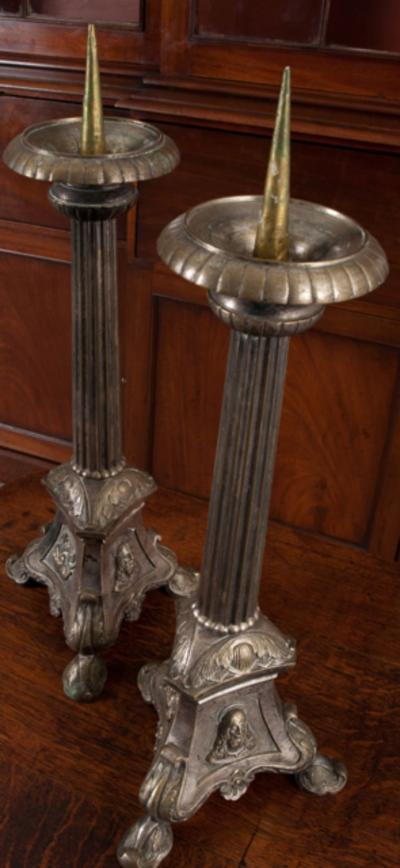 Pair of French Late 19th Century Silver Plate Altar Candlesticks