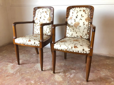 Pair of French Liberty Art Nouveau Armchairs 1920s