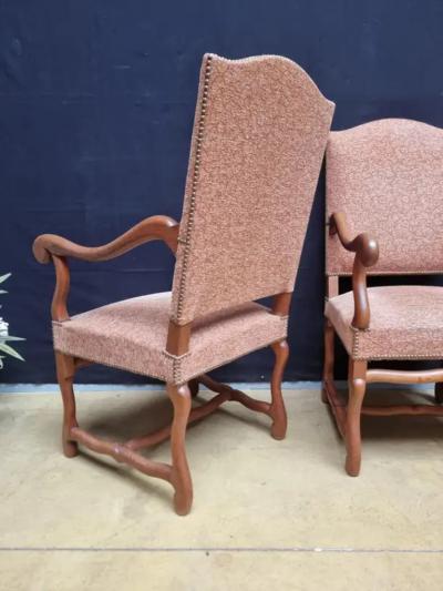 Pair of French Louis XIII Style Walnut Os de Mouton Chairs with Scrolling Arms