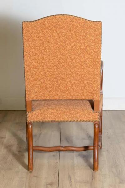 Pair of French Louis XIII Style Walnut Os de Mouton Chairs with Scrolling Arms