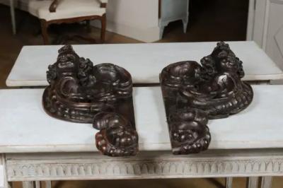 Pair of French Louis XIV Period 1690s Carved Cherub Appliques from Strasbourg