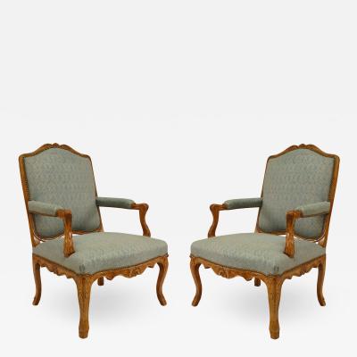 Pair of French Louis XV Beech Arm Chairs