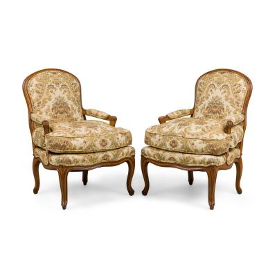 Pair of French Louis XV Beige Armchairs