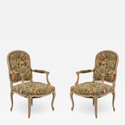 Pair of French Louis XV Bleached Arm Chairs
