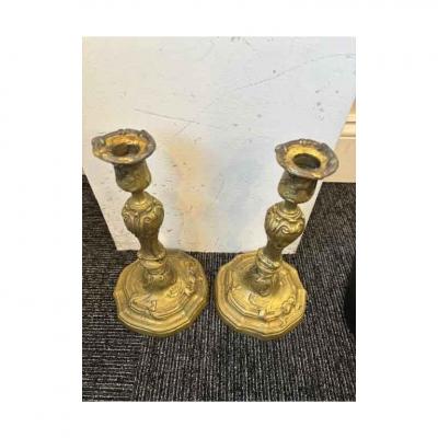 Pair of French Louis XV Bronze Candlesticks