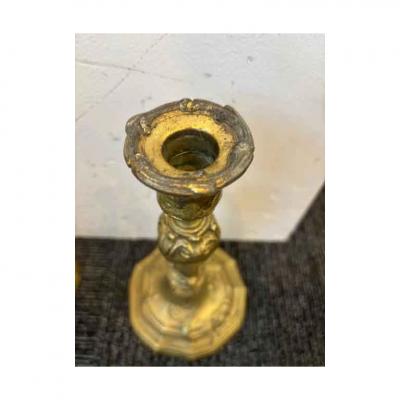 Pair of French Louis XV Bronze Candlesticks