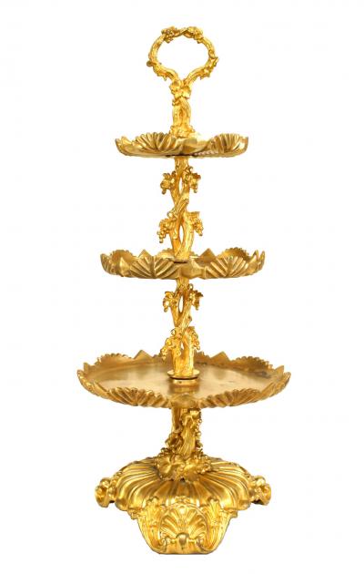 Pair of French Louis XV Bronze Dore 3 Tier Compotes