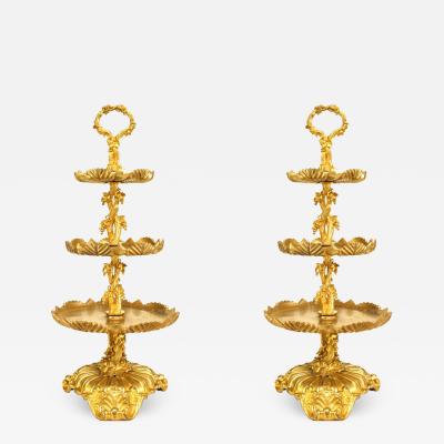 Pair of French Louis XV Bronze Dore 3 Tier Compotes