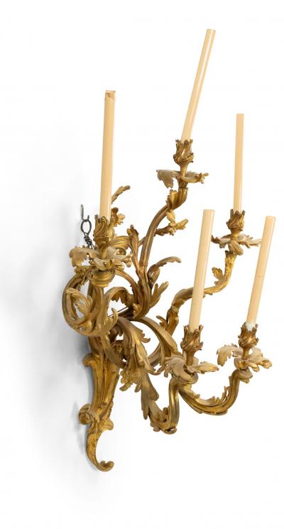 Pair of French Louis XV Bronze Dore Large Wall Sconces