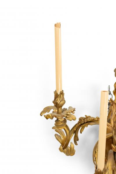 Pair of French Louis XV Bronze Dore Large Wall Sconces