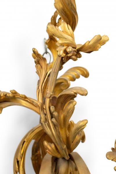 Pair of French Louis XV Bronze Dore Large Wall Sconces