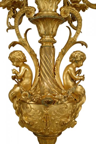 Pair of French Louis XV Bronze Dore Urn Candelabras
