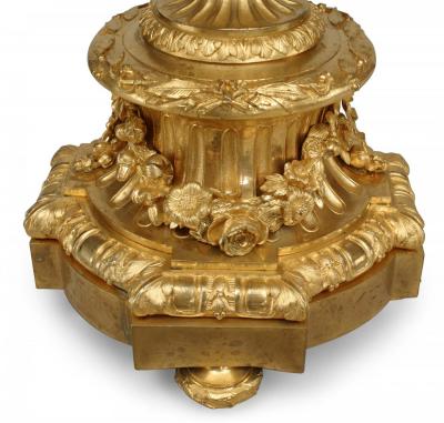 Pair of French Louis XV Bronze Dore Urn Candelabras