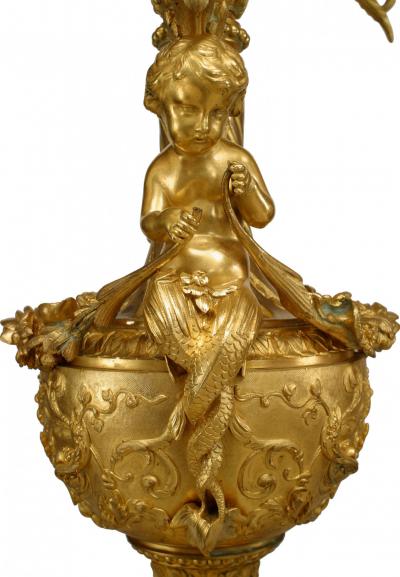 Pair of French Louis XV Bronze Dore Urn Candelabras