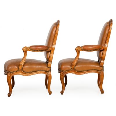 Pair of French Louis XV Carved Fauteuils Arm Chairs by Louis Cresson ca 1750