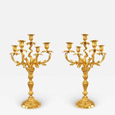 Pair of French Louis XV Gilt Bronze Candelabras