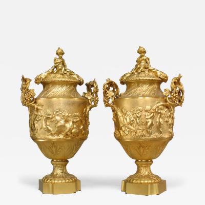 Pair of French Louis XV Gilt Bronze Urns