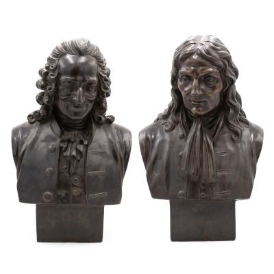 Pair of French Louis XV Metal Noblemen Busts
