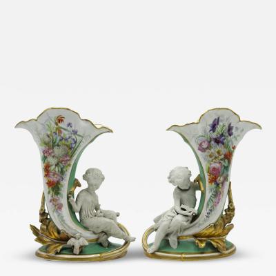 Pair of French Louis XV Porcelain Cornucopia Vases