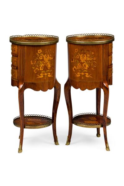 Pair of French Louis XV Round 3 Drawer Bedside Table