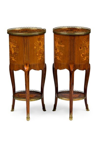 Pair of French Louis XV Round 3 Drawer Bedside Table