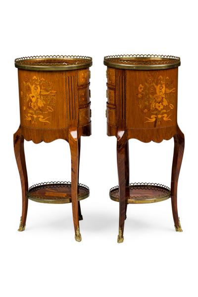 Pair of French Louis XV Round 3 Drawer Bedside Table