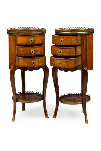Pair of French Louis XV Round 3 Drawer Bedside Table