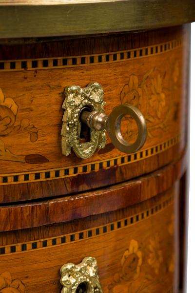 Pair of French Louis XV Round 3 Drawer Bedside Table