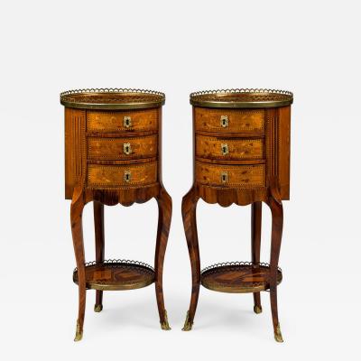 Pair of French Louis XV Round 3 Drawer Bedside Table