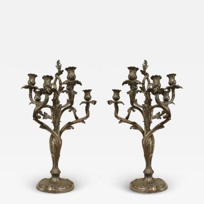 Pair of French Louis XV Silver Plate Candelabras