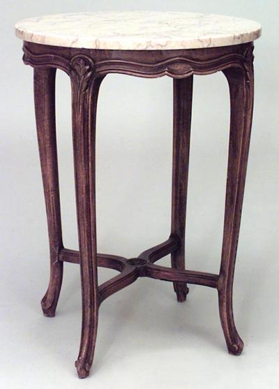 Pair of French Louis XV Small Walnut and Marble End Tables