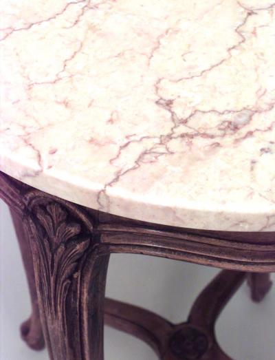 Pair of French Louis XV Small Walnut and Marble End Tables