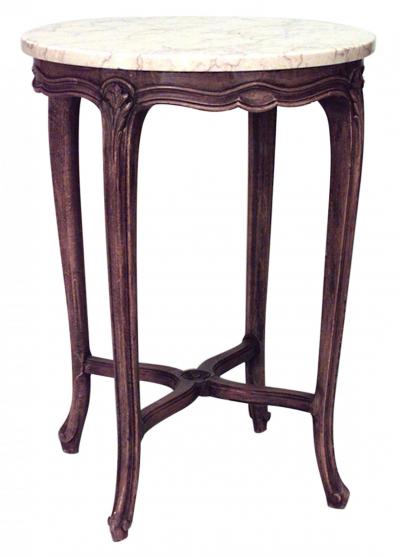 Pair of French Louis XV Small Walnut and Marble End Tables
