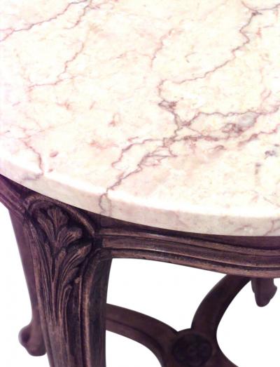 Pair of French Louis XV Small Walnut and Marble End Tables