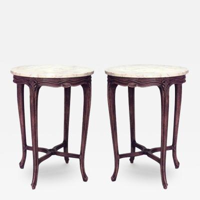 Pair of French Louis XV Small Walnut and Marble End Tables