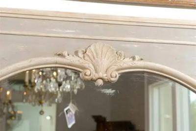 Pair of French Louis XV Style 1890s Painted Wood Horizontal Shell Carved Mirrors