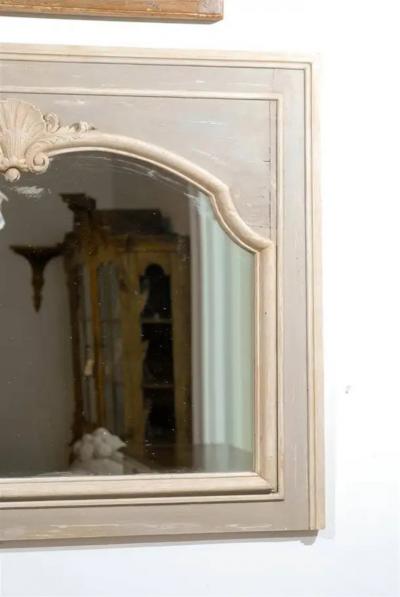 Pair of French Louis XV Style 1890s Painted Wood Horizontal Shell Carved Mirrors