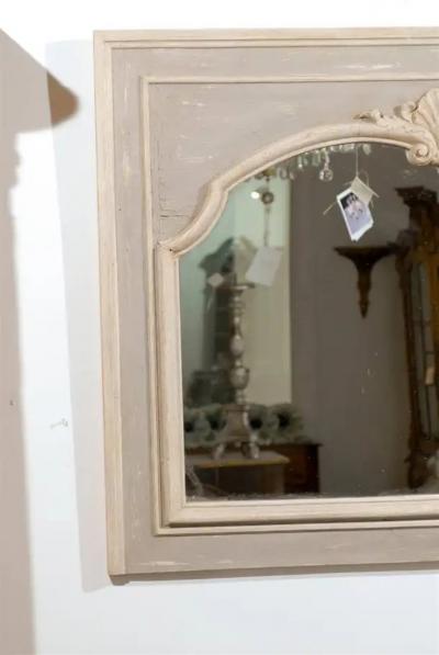 Pair of French Louis XV Style 1890s Painted Wood Horizontal Shell Carved Mirrors