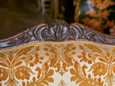 Pair of French Louis XV Style 1930s Walnut Armchairs Embroidered Upholstery