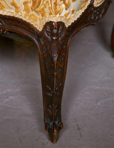 Pair of French Louis XV Style 1930s Walnut Armchairs Embroidered Upholstery