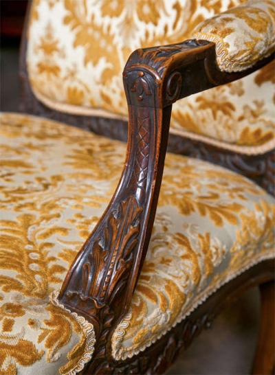 Pair of French Louis XV Style 1930s Walnut Armchairs Embroidered Upholstery