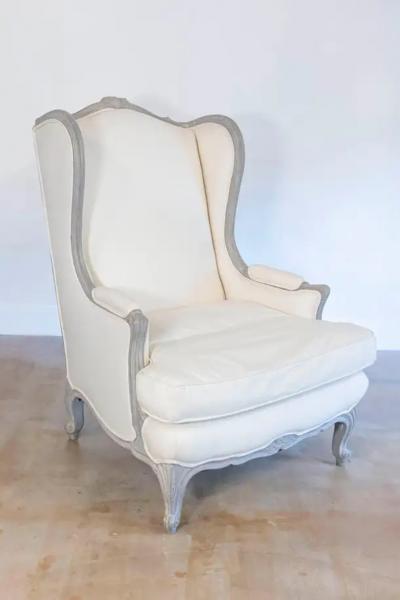 Pair of French Louis XV Style 19th Century Wingback Berg res with New Upholstery