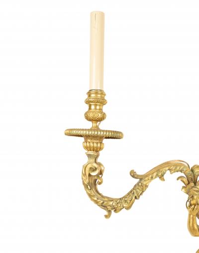 Pair of French Louis XV Style Bronze Dore Cherub Wall Sconces