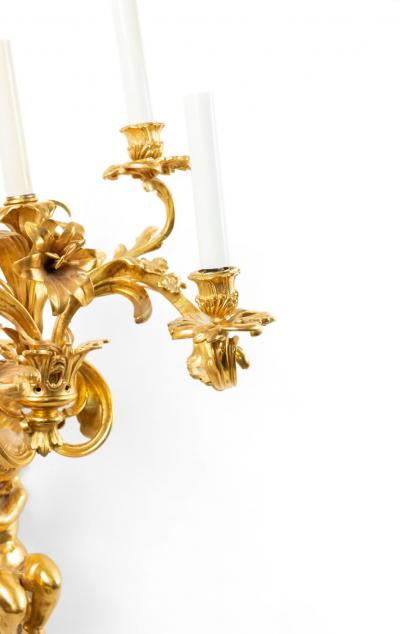 Pair of French Louis XV Style Bronze Dore Cupid Wall Sconces