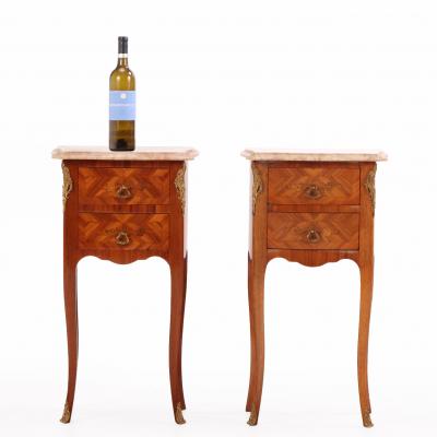 Pair of French Louis XV Style Bronze Mounted Marble Top Nightstands C 1950
